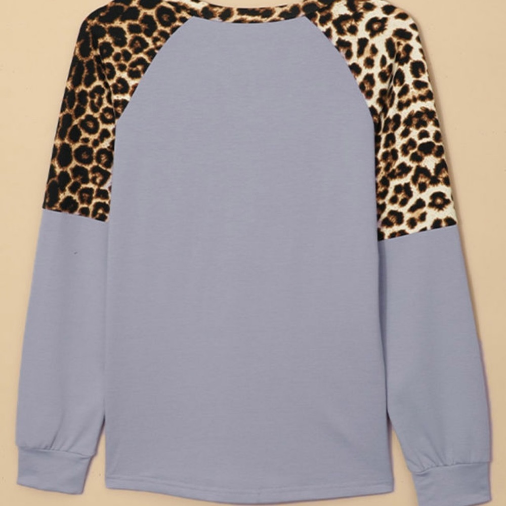 GRAY Leopard Stitching Long Sleeve Top - Picture 2 of 3